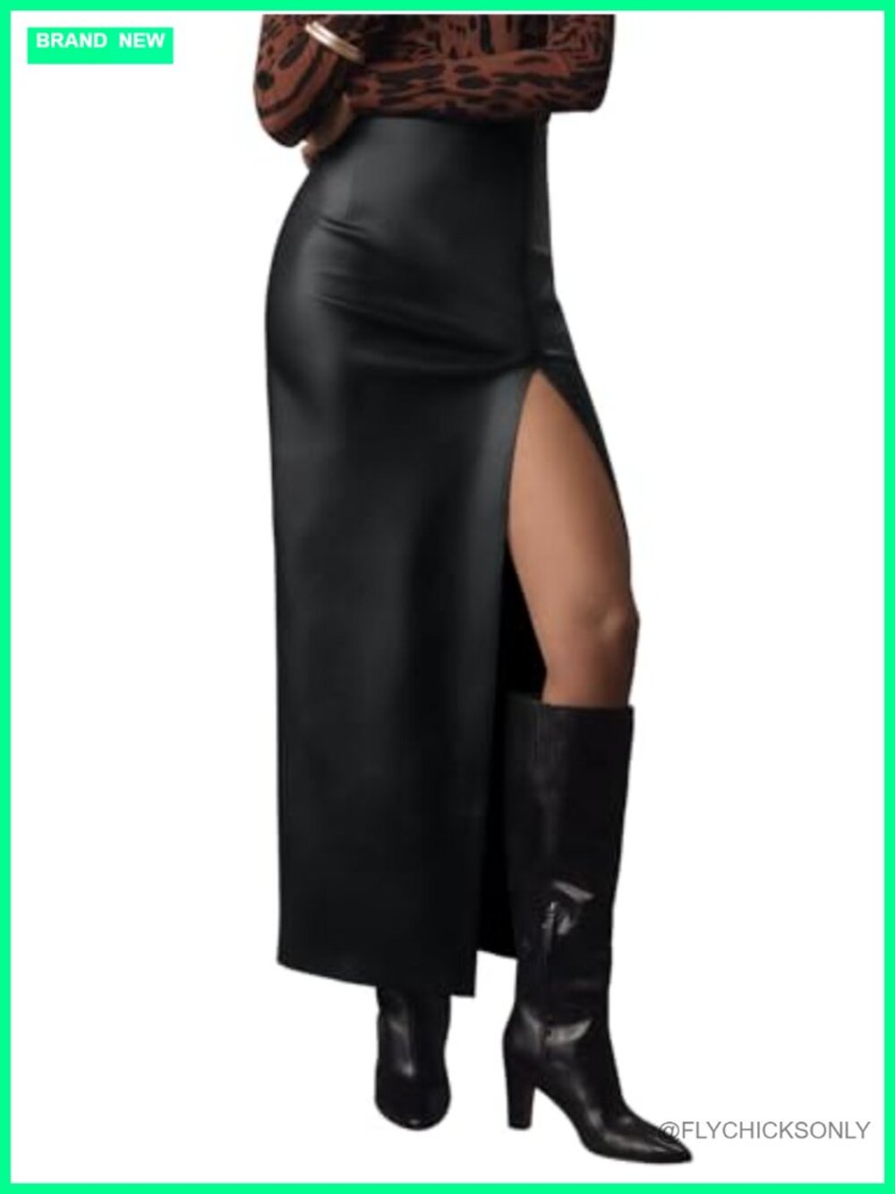 Faux Leather Maxi Skirt High Waisted Side Slit Bodycon
